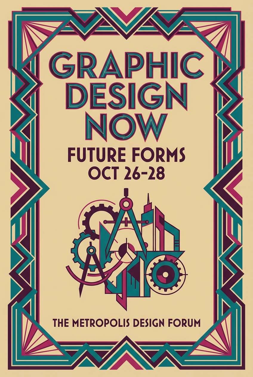 art deco teal plum poster