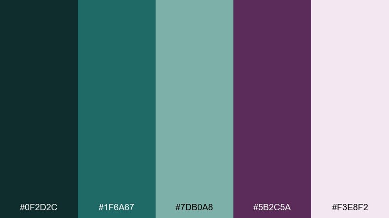 teal plum grove fantasy forest color palette with hex codes
