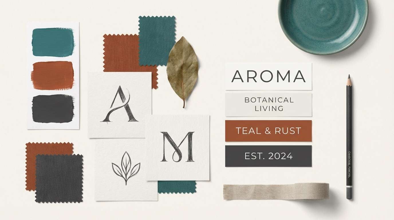teal rust brand moodboard
