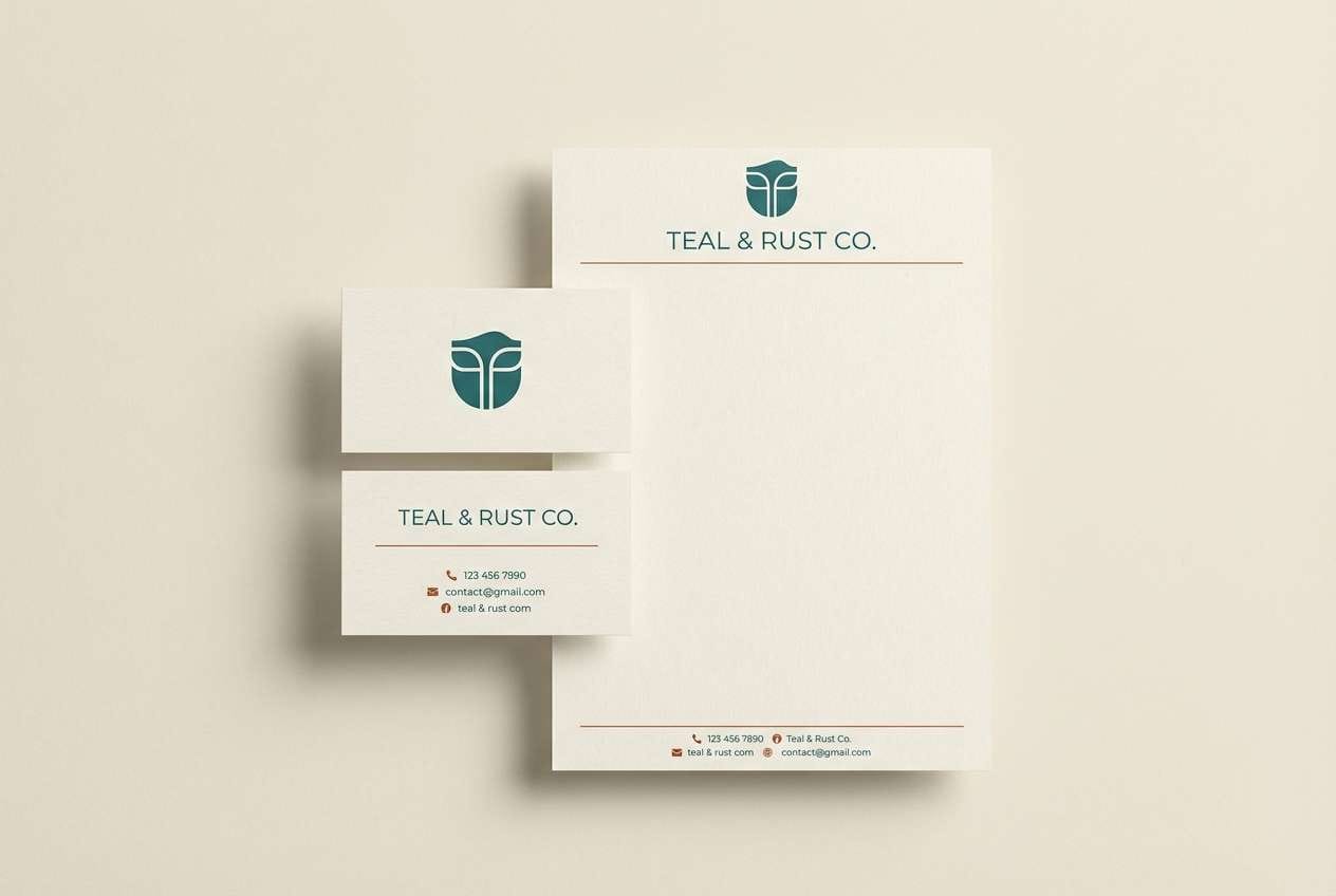teal rust stationery set