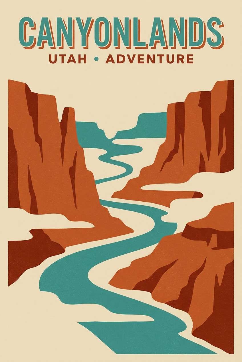 teal rust travel poster
