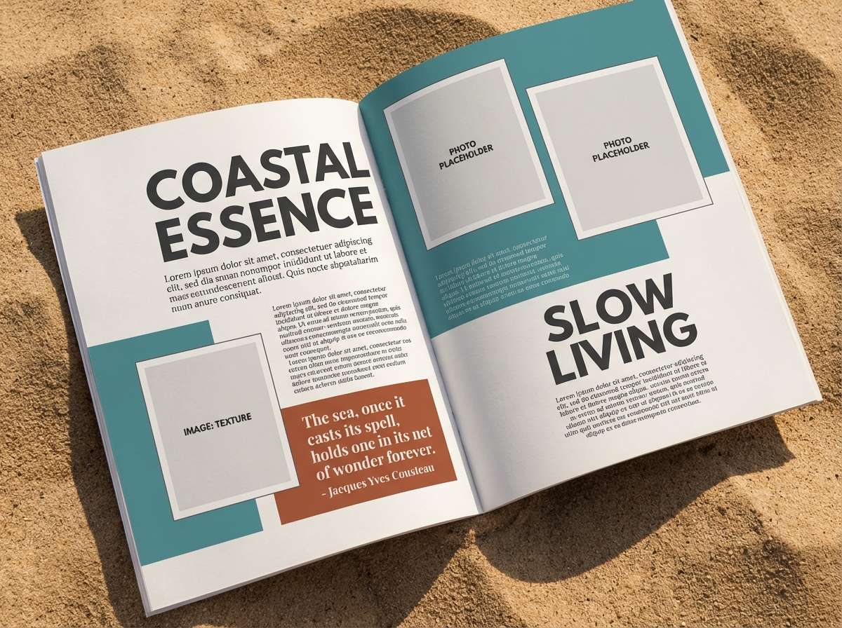 teal rust magazine spread