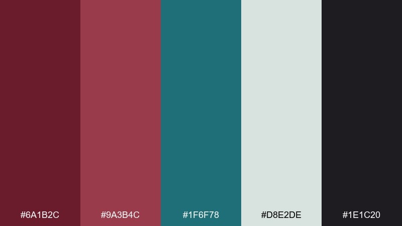 teal tasting room wine burgundy color palette with hex codes