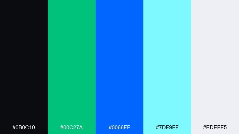 tech aurora black green blue color palette with hex codes