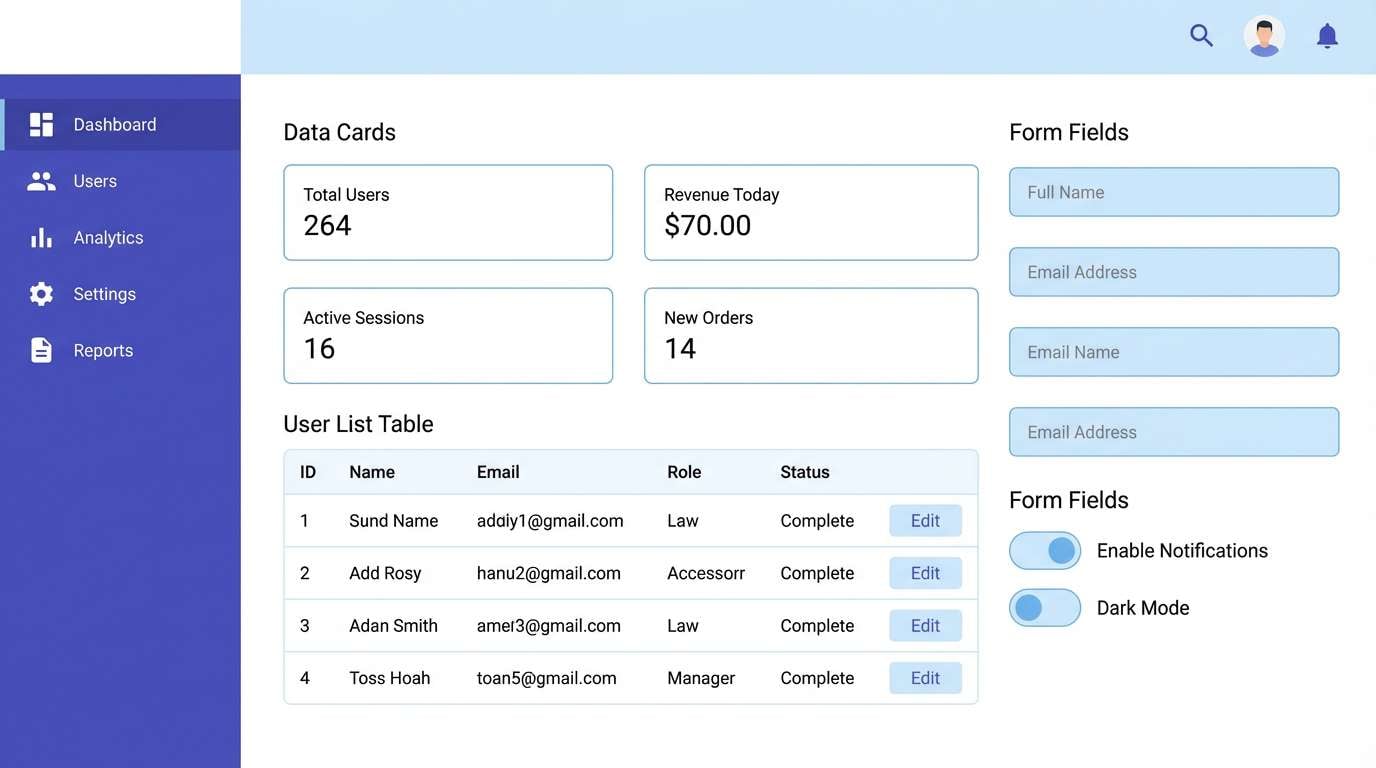 admin ui in clean blues