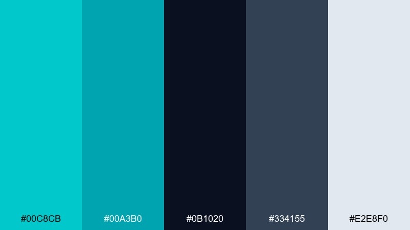 tech reef bright turquoise color palette with hex codes