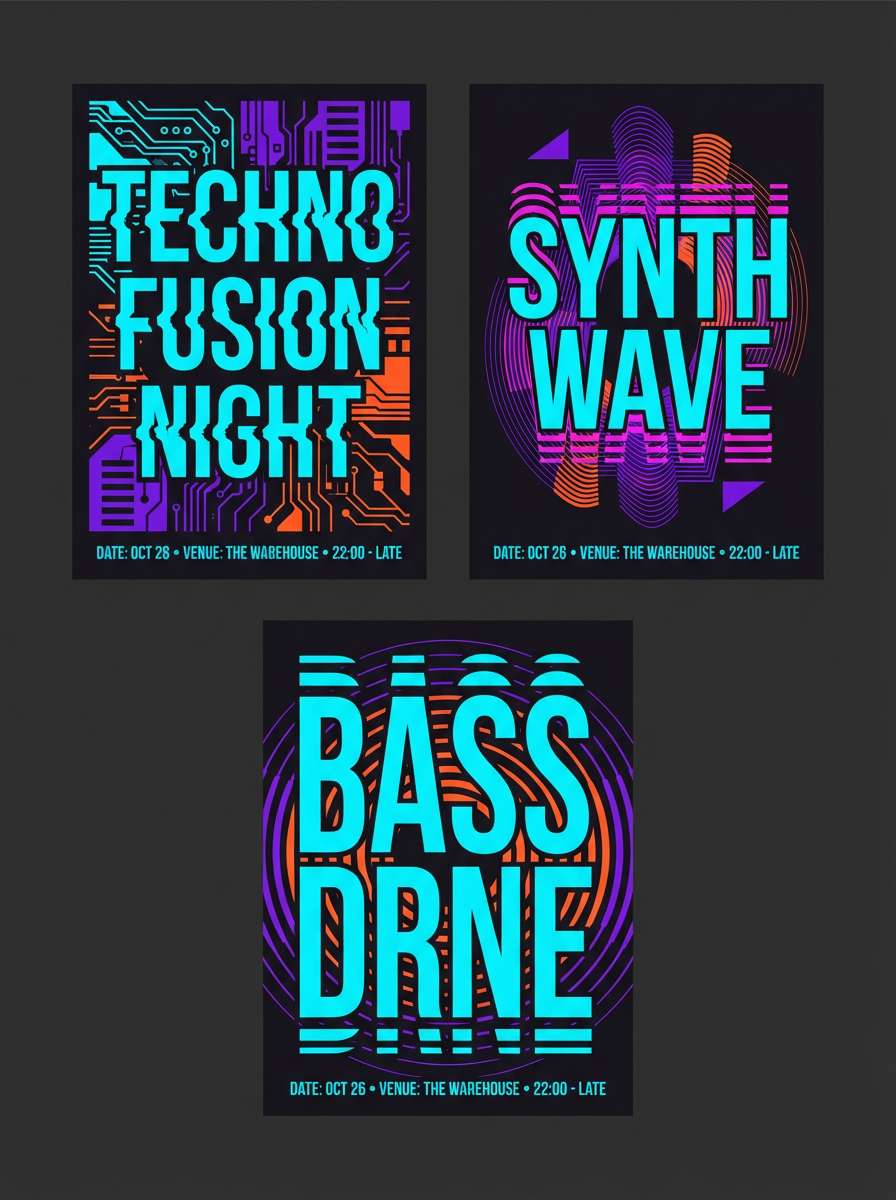 techno event poster series
