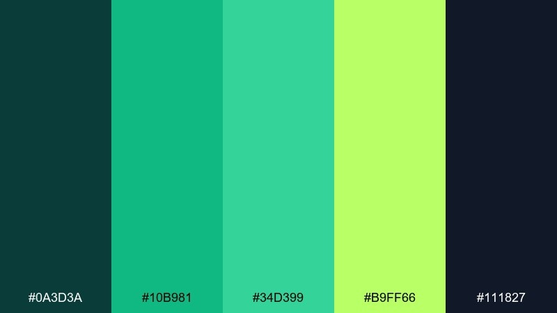 techno tropic ui teal lime green color palette with hex codes