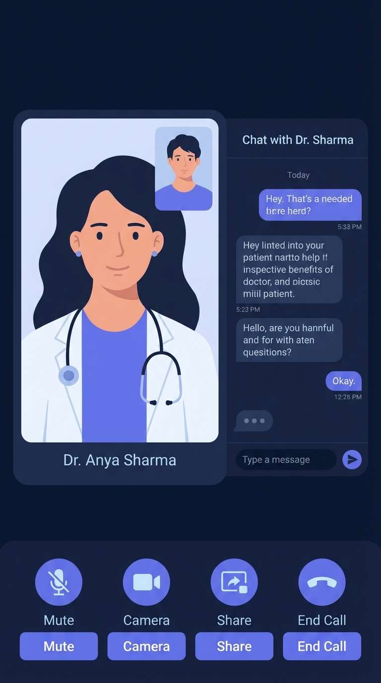 telemedicine dark mode ui in a medical color scheme