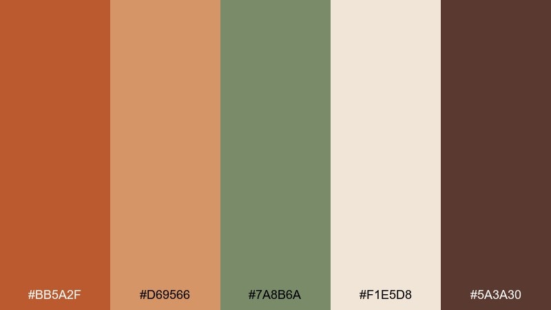 terra botanica copper rust color palette with hex codes