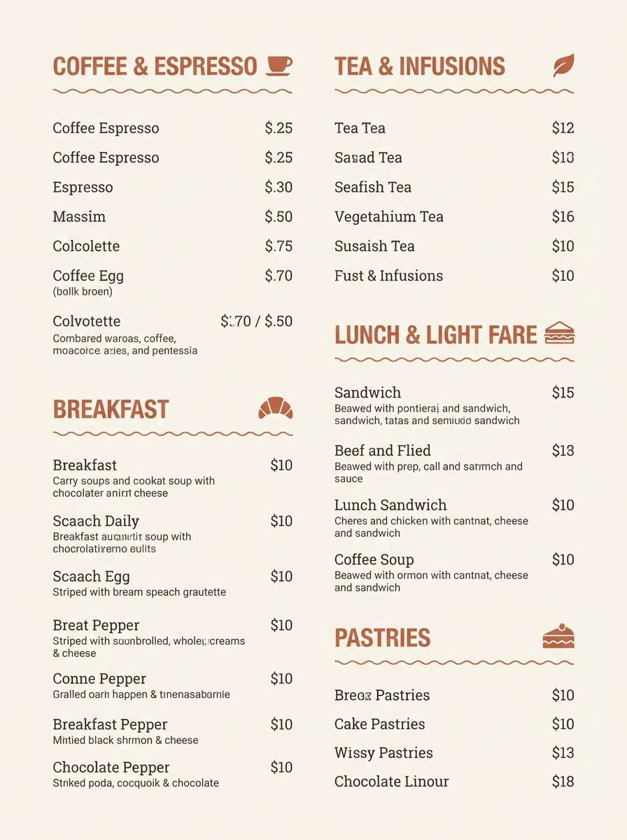 warm cafe menu layout
