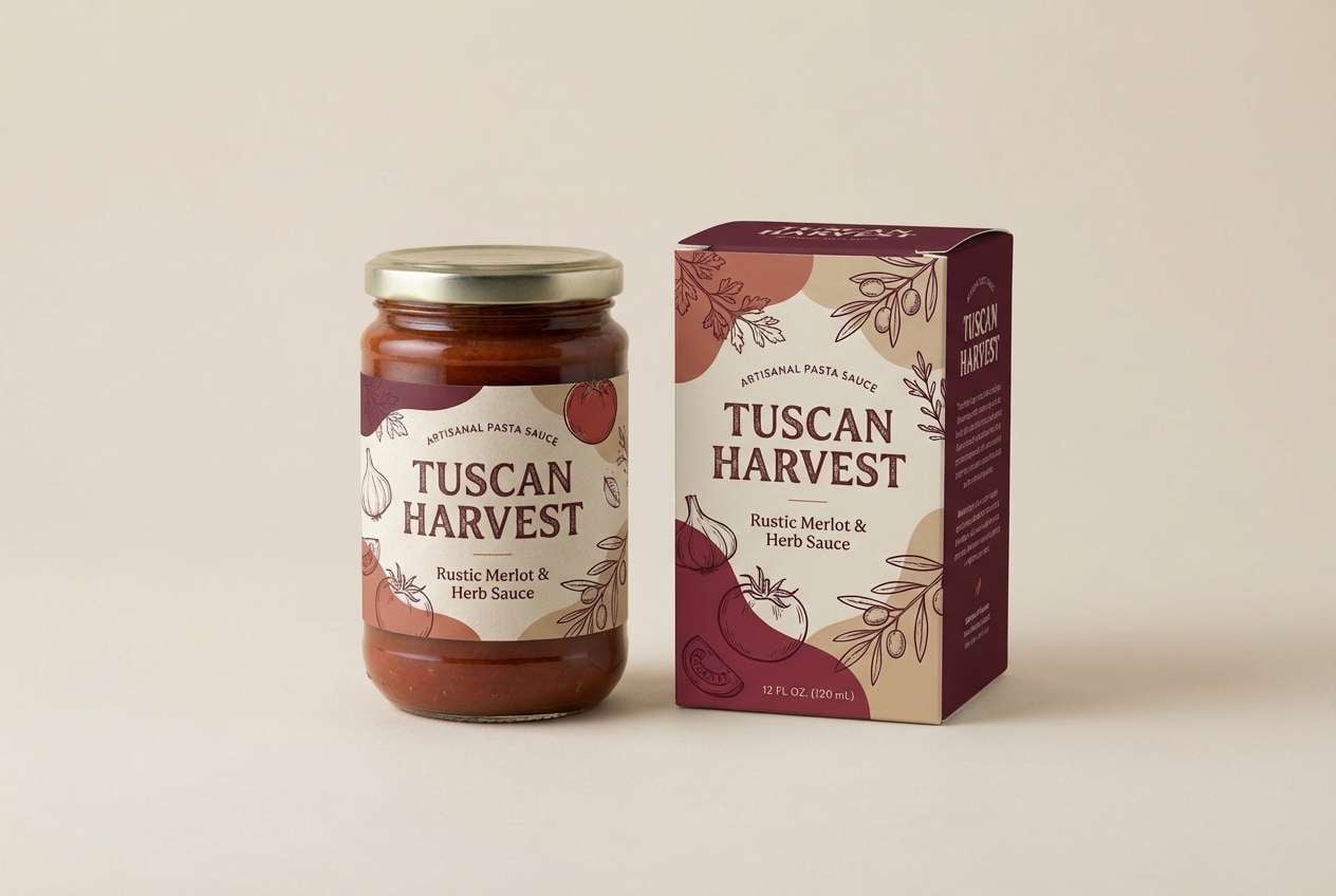 food packaging in terracotta and merlot