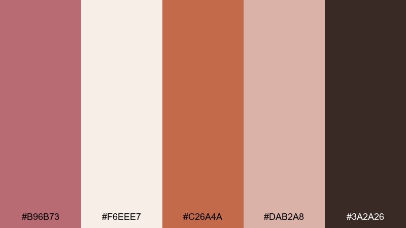 terracotta tulle old rose color palette with hex codes