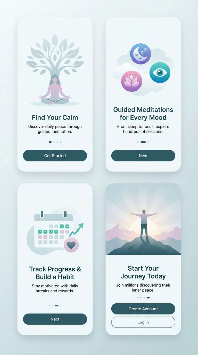 calm onboarding ui screens