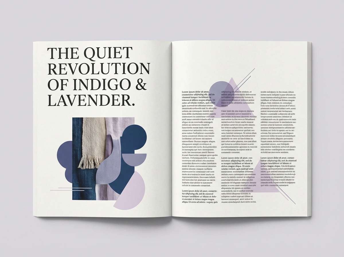 lavender editorial spread layout