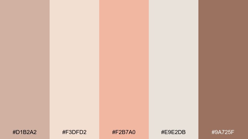 toffee peach glow pastel brown color palette with hex codes