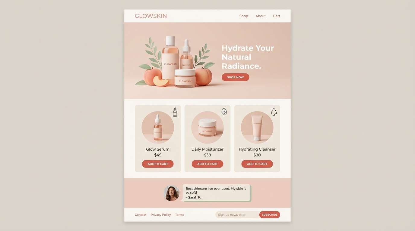 skincare landing page ui