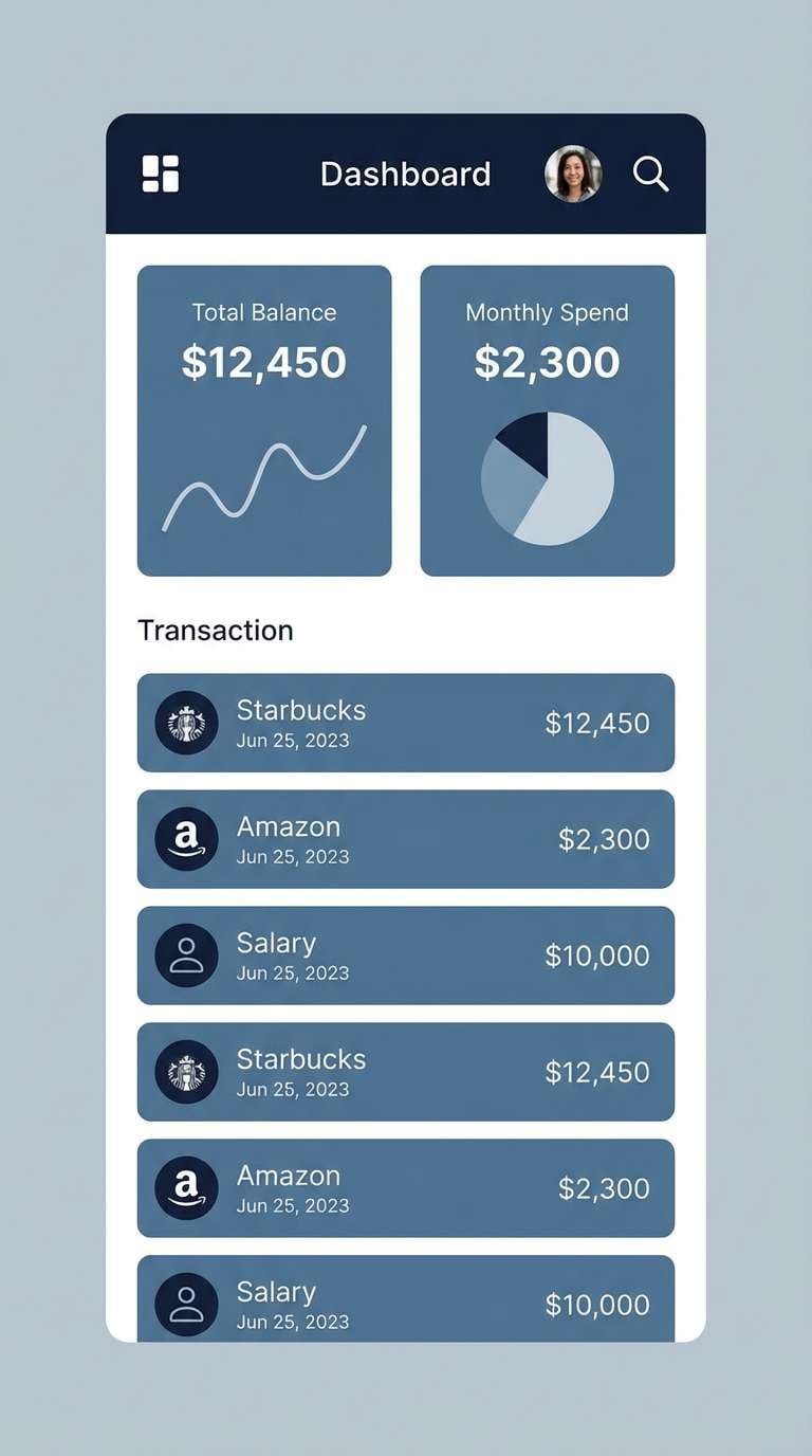 navy finance app ui