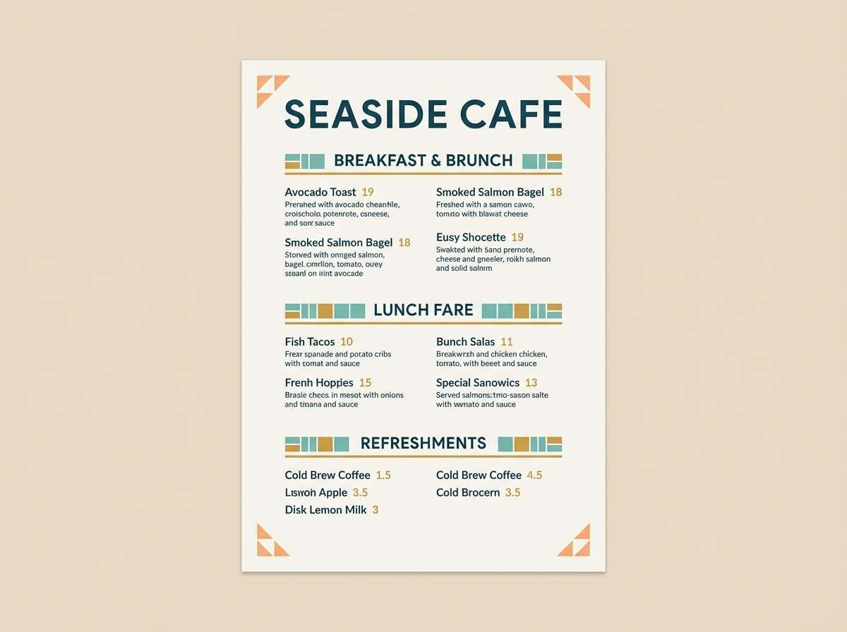 seaside cafe menu