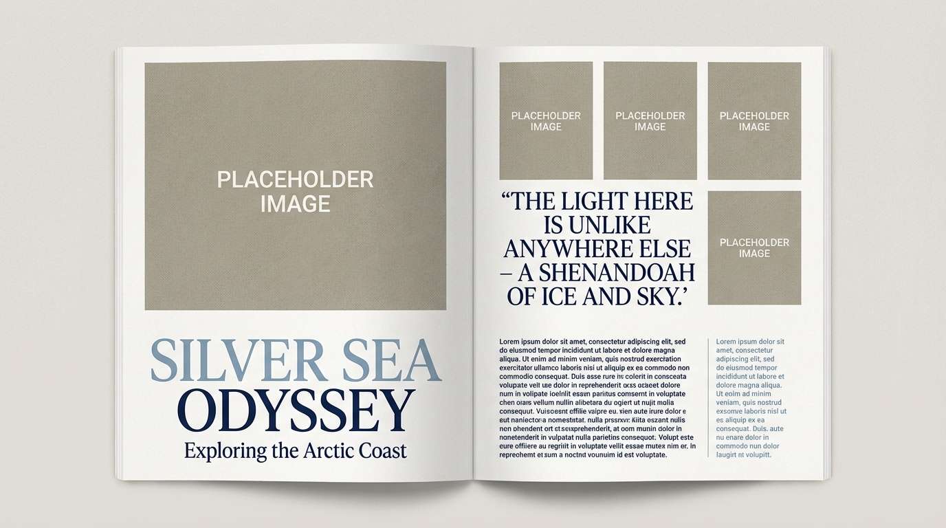 editorial spread in silver blues