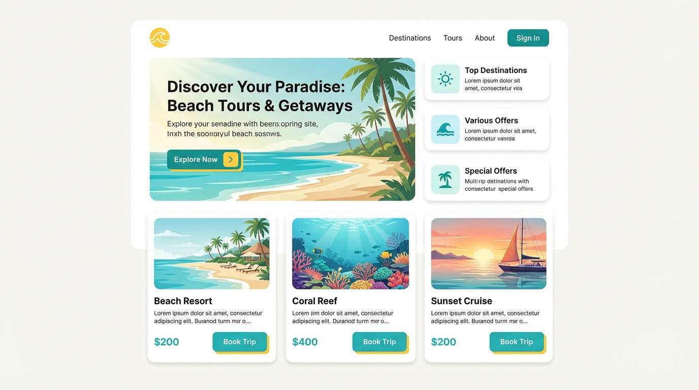 green blue yellow tone travel landing ui mockup