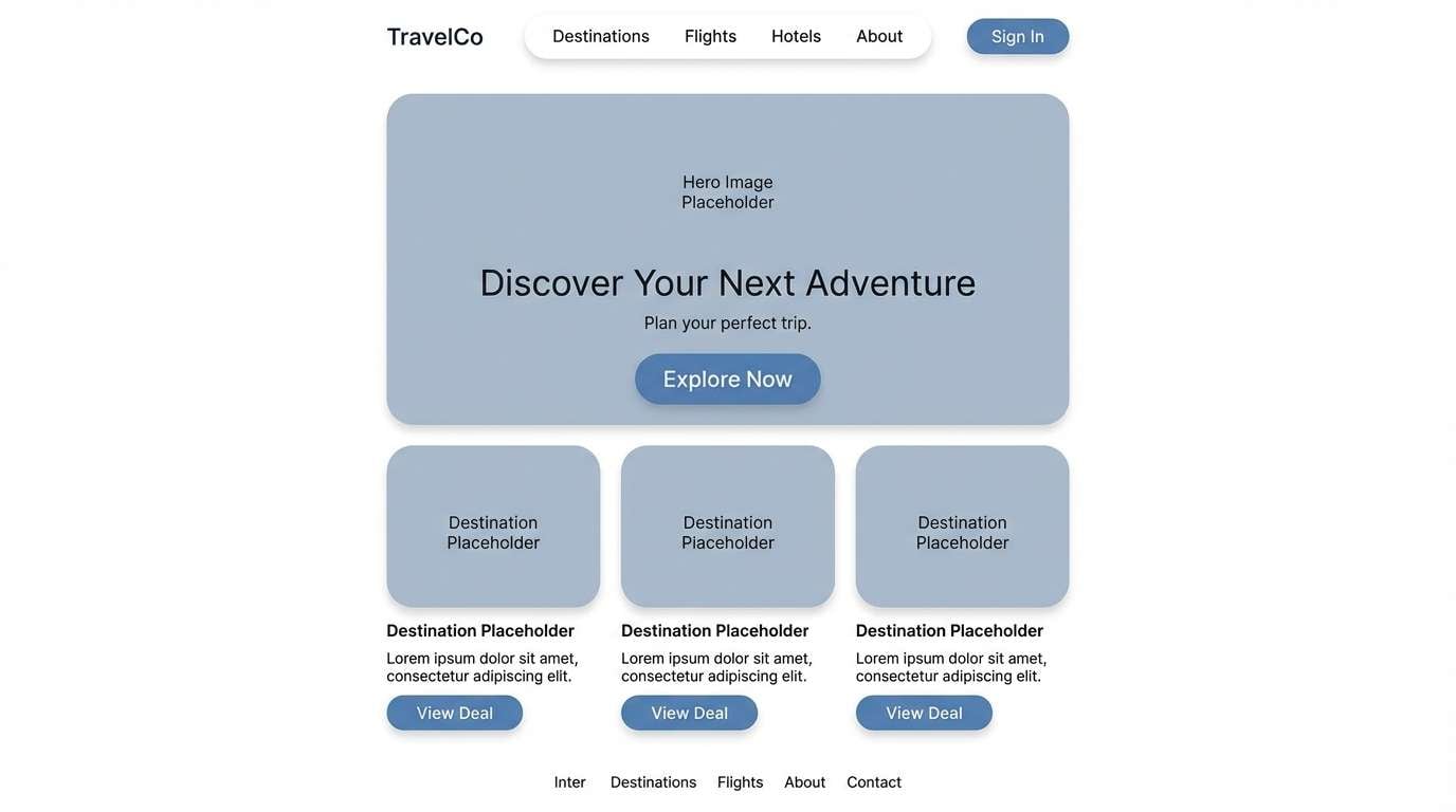 travel landing ui mockup