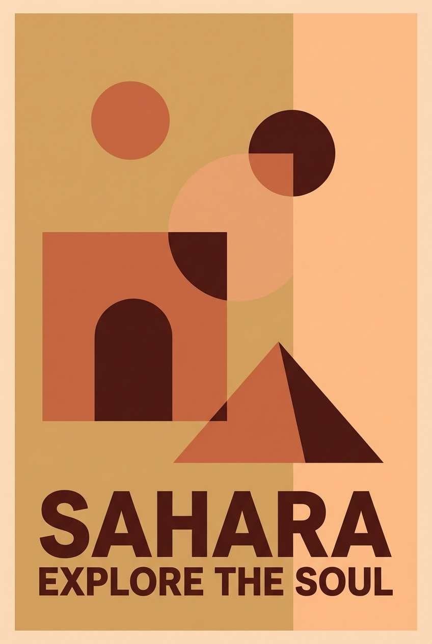 travel poster in sunset neutrals