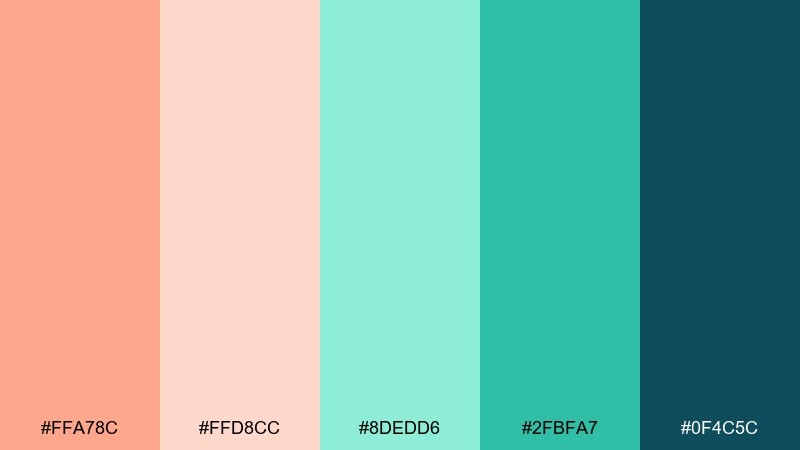 tropical minimal peach mint color palette with hex codes