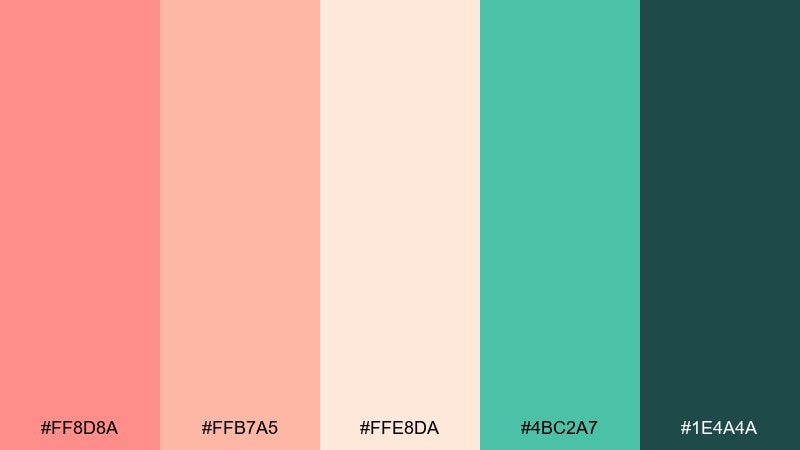 tropical peach fizz salmon peach color palette with hex codes