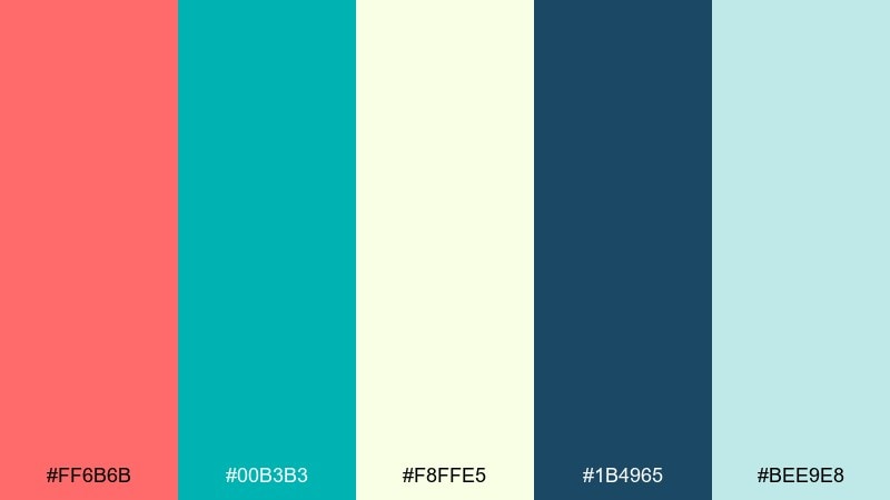 tropical punch salmon teal color palette with hex codes