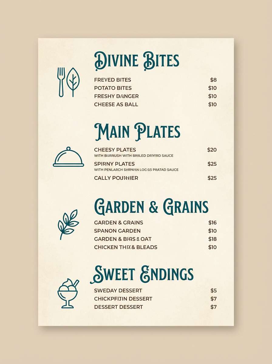 teal restaurant menu