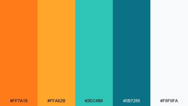 tropical soda orange cyan color palette with hex codes