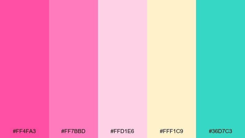 tropical sorbet pink flamingo color palette with hex codes