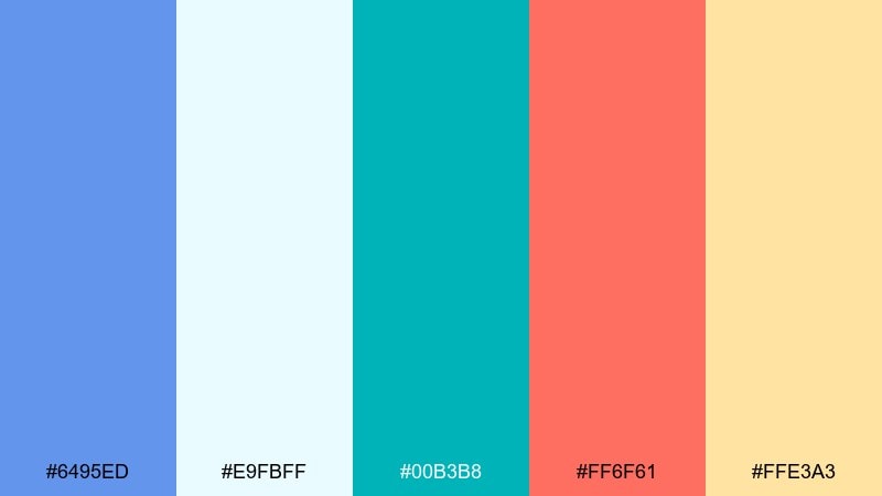 tropical surf cornflower blue color palette with hex codes