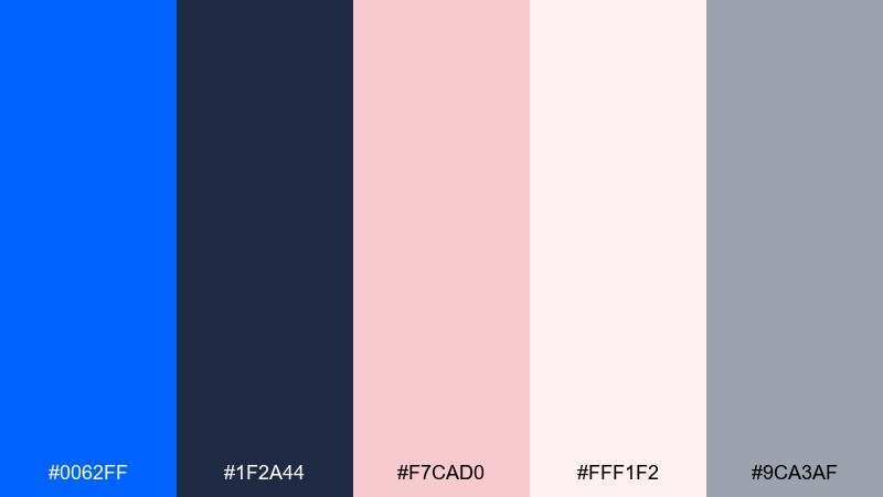 true blue and blush color palette with hex codes