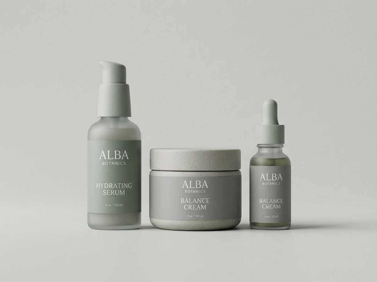 minimal skincare packaging in sage tones