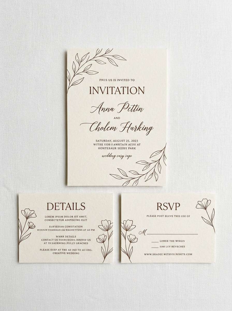 wedding invitation suite in warm neutrals