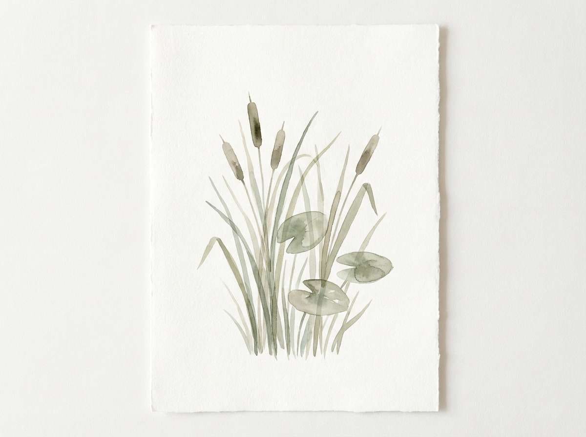 watercolor botanical print in muted greens