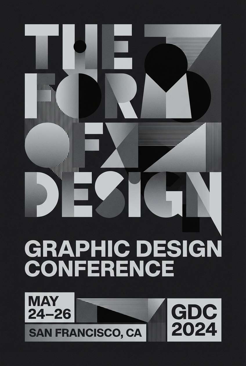 tech conference poster in grayscale
