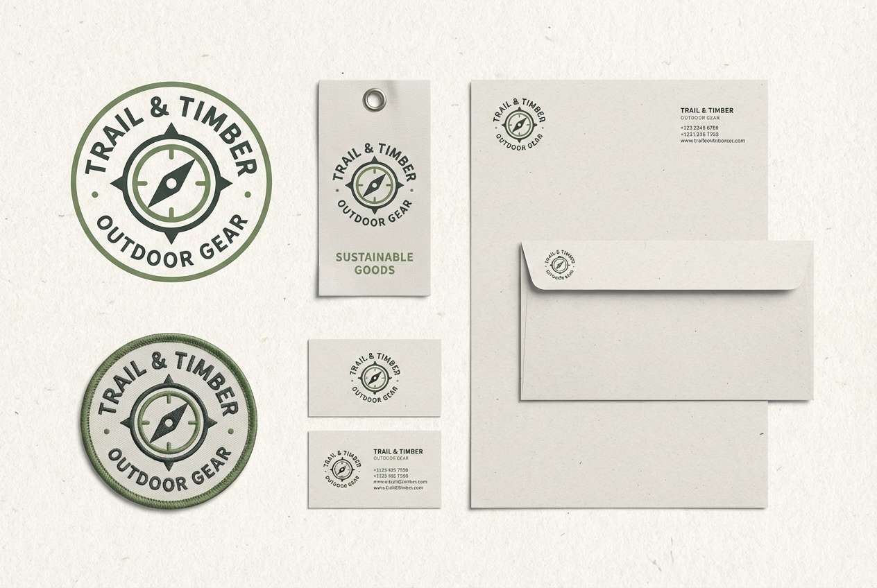 outdoor brand identity in moss greens