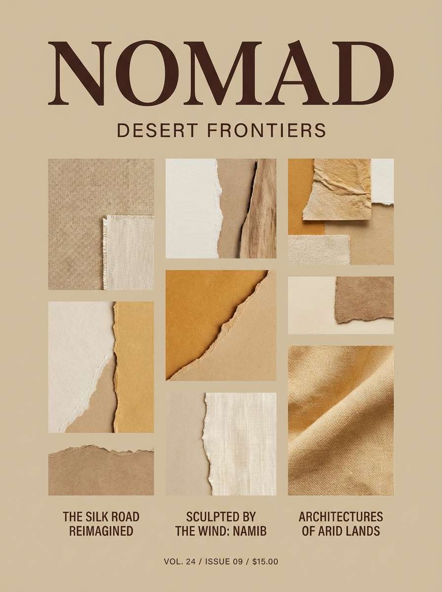 travel magazine cover in sandy neutrals