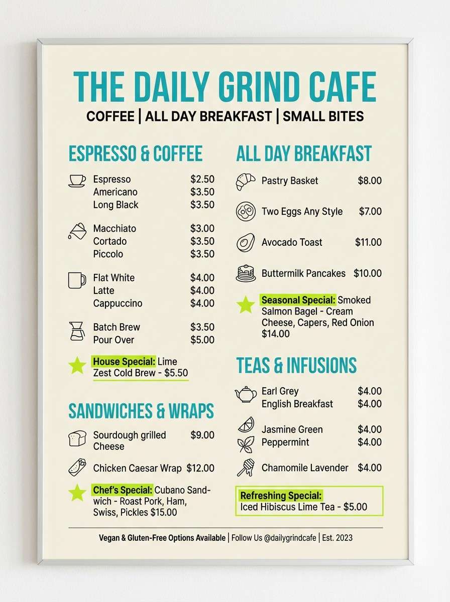 cafe menu layout