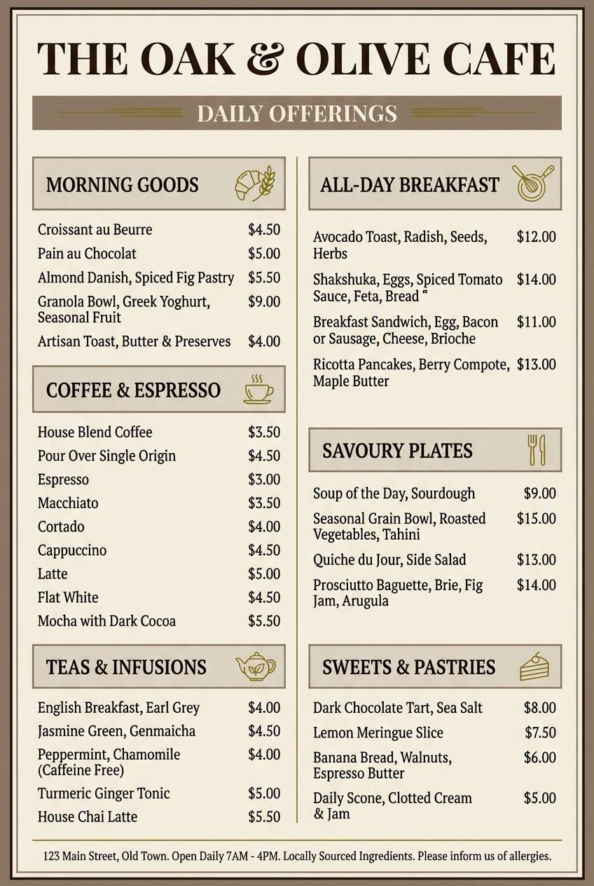 tweed cafe menu