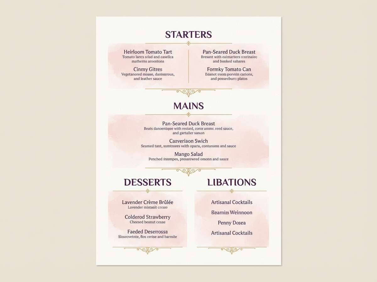 restaurant menu layout