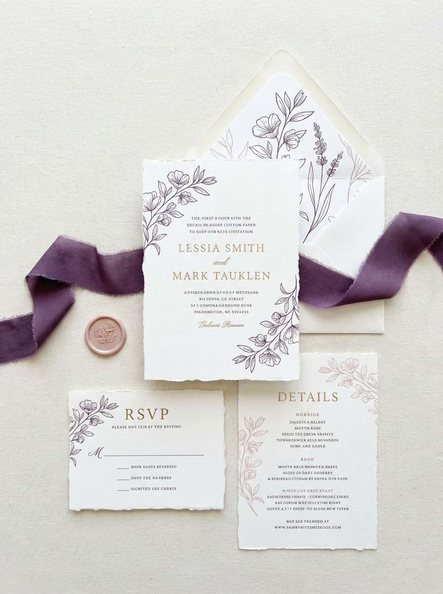 ube rose wedding invitation