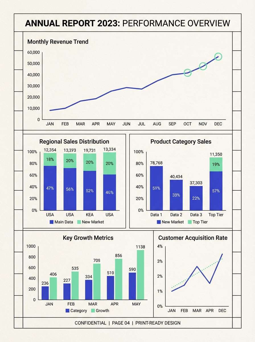 annual report charts in blue and mint