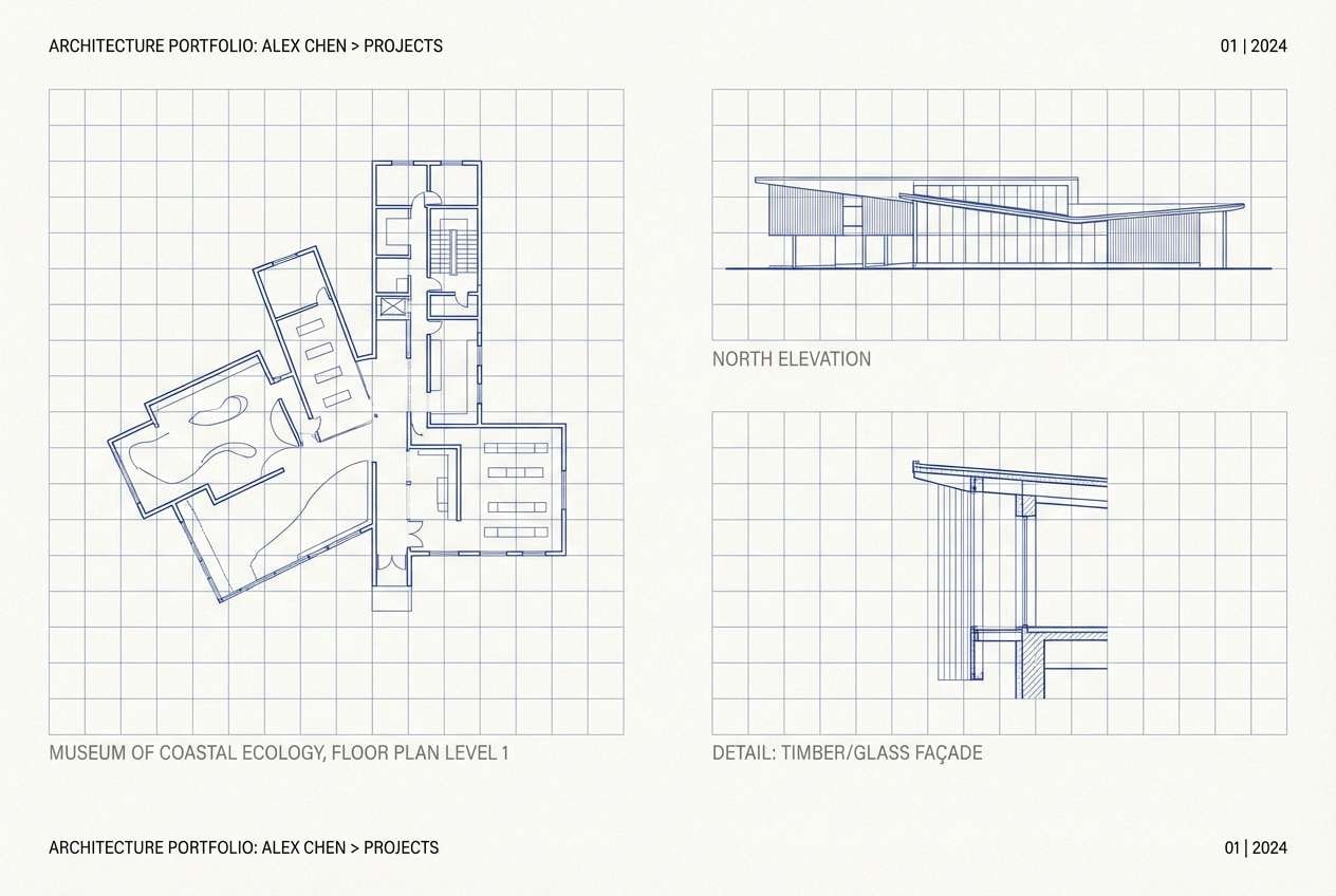 architecture portfolio in blueprint blues