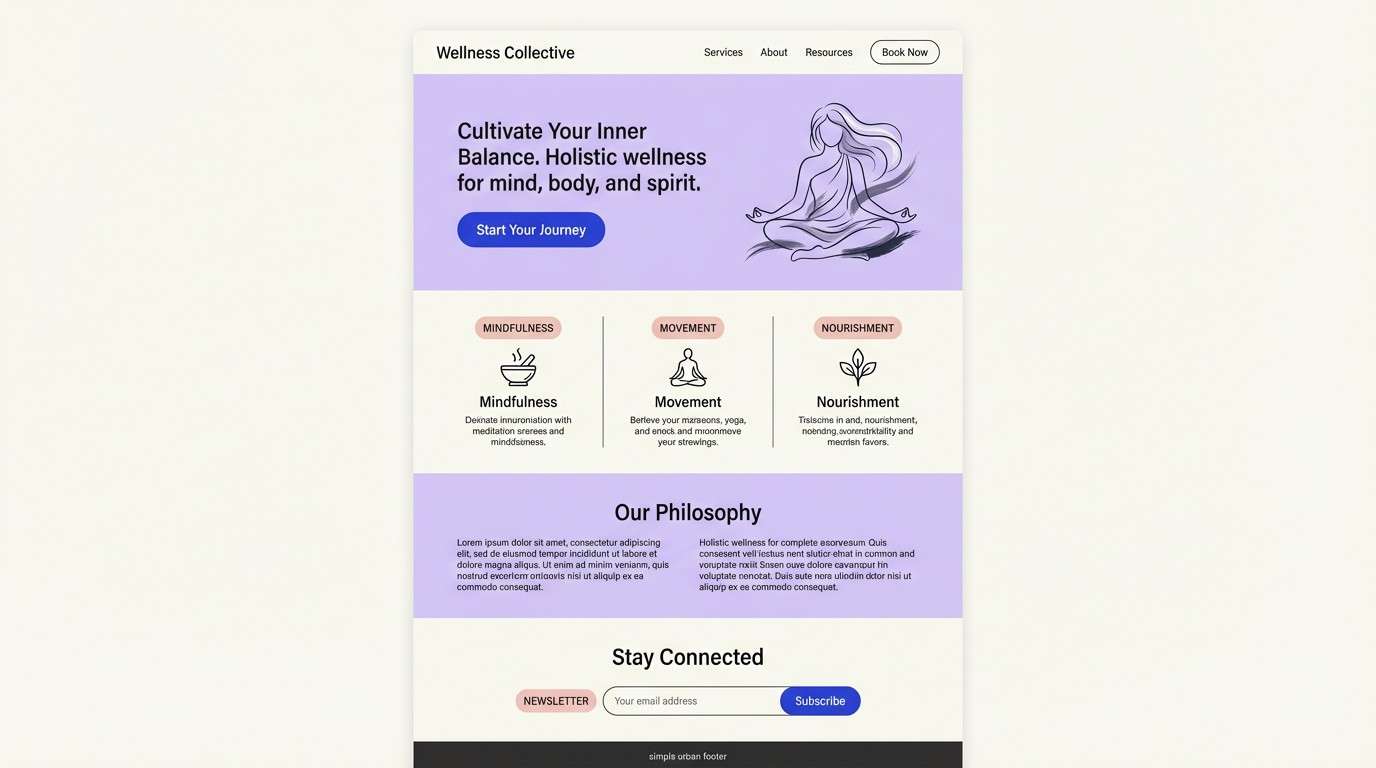 wellness landing page in lavender and blue