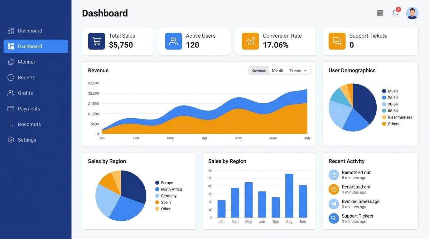 blue dashboard ui mockup