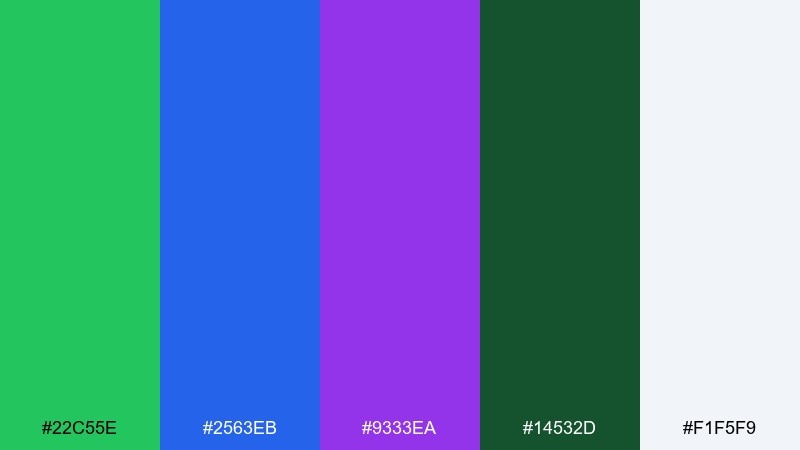 ultraviolet garden green blue purple color palette with hex codes